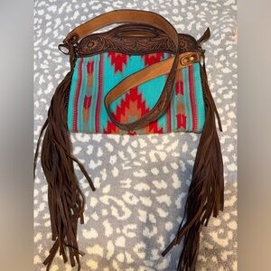 American Darling Southwestern Patterned Crossbody Bag with Fringe Western Purse